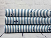 Baumwollstoff Streifen Anker, wei� rauchblau