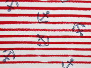 French Terry Sweat Streifen dunkelblauer Anker,  wei� rot