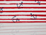 French Terry Sweat Streifen dunkelblauer Anker,  wei� rot