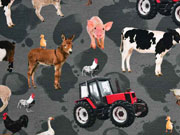 Jersey Digitaldruck Bauernhof Tiere, dunkelgrau