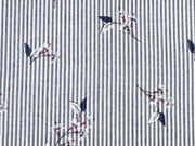 Seersucker Baumwollstoff Streifen Blumen, blaugrau wei�