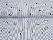 Seersucker Baumwollstoff Streifen Blumen, blaugrau wei�