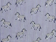 Elastische Baumwolle Streifen Zebras, wei� dunkelblau
