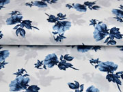 Crepe Blusenstoff Bubble Satin Blumen, dunkelblau wei�