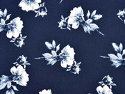 Crepe Blusenstoff Bubble Satin Blumen, wei� dunkelblau