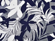 Baumwollsatin gro�e Bl�tter, wei� dunkelblau