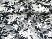 Baumwollsatin gro�e Bl�tter, wei� schwarz