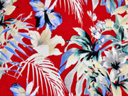 Viskosejersey bunte Bl�tter Blumen, rot