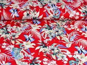 Viskosejersey bunte Bl�tter Blumen, rot