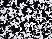 Viskosejersey Blattwerk Bl�tter Zweige, wei� schwarz