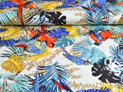 Viskosejersey Bl�tter Papagei, bunt hellmint