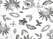 Baumwollstoff gestrichelte Bl�tter Blumen, schwarz wei�