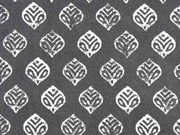 Baumwollstoff grafisches Muster Bl�tter, wei� dunkelgrau