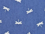 Stretchjeansstoff Libellen, wei� jeansblau