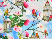 Jersey Digitaldruck V�gel Vogelk�fig, himmelblau