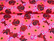Jersey Digitaldruck gro�e Blumen Rosen Gerbera, rosa