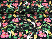 Jersey Digitaldruck tropische V�gel Blumen, bunt schwarz