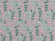 Baumwolle Zweige Blumen, grau