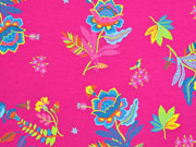 Jersey Blumen Bl�tter V�gel, bunt pink