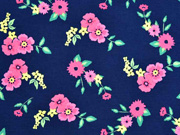 Jersey Blumen Bl�tter, rosa pink dunkelblau