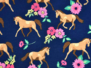 Jersey Pferde Blumen, beige dunkelblau