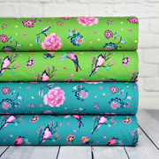 French Terry Sweat V�gel Herzen, rosa gr�n