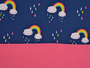 Softshell Stoff  Regenbogen Tropfen Wolken, dunkelblau