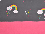 Softshell Stoff  Regenbogen Tropfen Wolken, grau