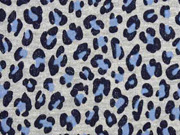 French Terry Sweat Leopardenmuster silber Glitzer, jeansblau grau melange