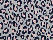French Terry Sweat Leopardenmuster silber Glitzer, altrosa grau melange