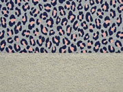 French Terry Sweat Leopardenmuster silber Glitzer, altrosa grau melange