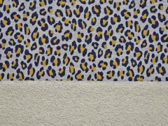 French Terry Sweat Leopardenmuster silber Glitzer, ocker grau melange