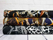 Viskosetwill Ketten Lederriemen Quasten Animal Print, cognac dunkelblau