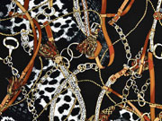 Viskosetwill Ketten Lederriemen Quasten Animal Print, cognac schwarz