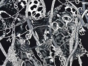 Viskosetwill Ketten Lederriemen Quasten Animal Print, grau schwarz