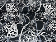 Viskosetwill Ketten Lederriemen Quasten Animal Print, grau schwarz