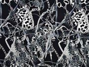 Viskosetwill Ketten Lederriemen Quasten Animal Print, grau schwarz