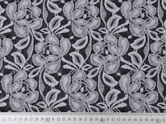 elastische Spitze mit Baumwolle Blumen zweifarbig, grau schwarz