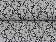 elastische Spitze mit Baumwolle Blumen zweifarbig, grau schwarz