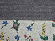 Alpenfleece Sweat bunte Blumen und V�gel, grau meliert