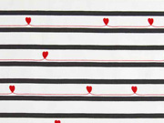 RESTST�CK 92 cm Jersey Streifen 5mm rote Herzen, schwarz wei�