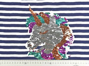 Jersey Panel Streifen Einhorn Wendepailletten, dunkelblau wei�