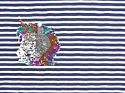 Jersey Panel Streifen Einhorn Wendepailletten, dunkelblau wei�