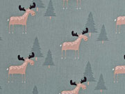 Baumwollstoff Elche Tannenb�ume, mattes dunkelgr�n