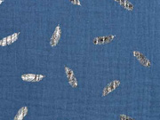 Musselin Double Gauze Federn Kupfer metallic, jeansblau
