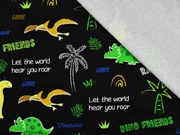 Sweatstoff French Terry Dinowelt Schriftz�ge, schwarz