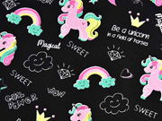 Sweatstoff French Terry Einh�rner Regenb�gen, schwarz