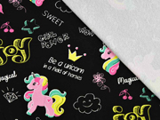 Sweatstoff French Terry Einh�rner Regenb�gen, schwarz