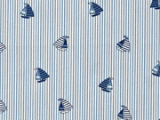 Baumwollstoff Streifen Segelboote, rauchblau