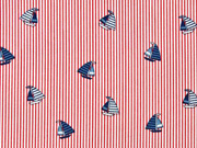 Baumwollstoff Streifen Segelboote, rot